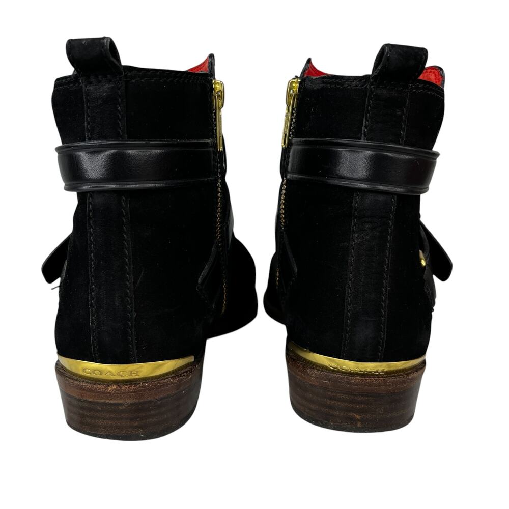 Coach Leoda Ankle Boots Black 7.5 Nubuck Gold - Picture 4 of 14